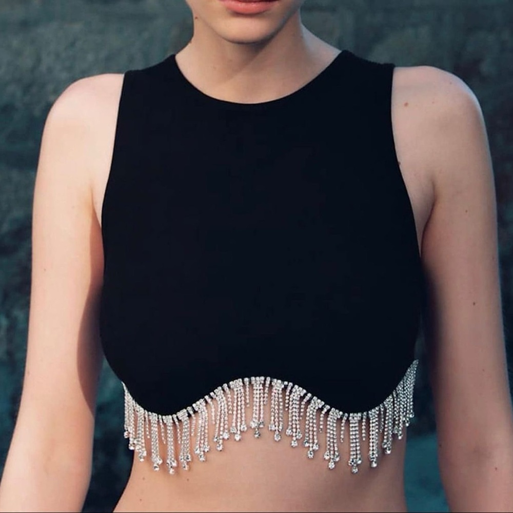 black blouse with silver chains